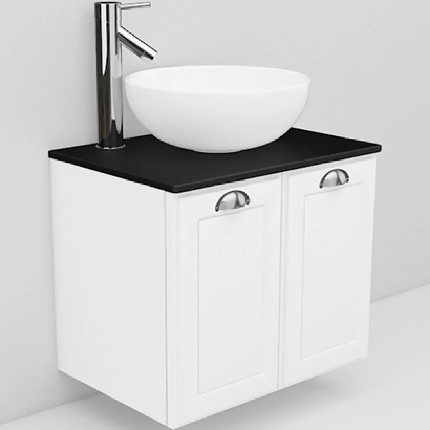 Allaskaappi ja Coast-allas Noro Flexline 8.3 musta taso 600 mm valkoinen kehysovi