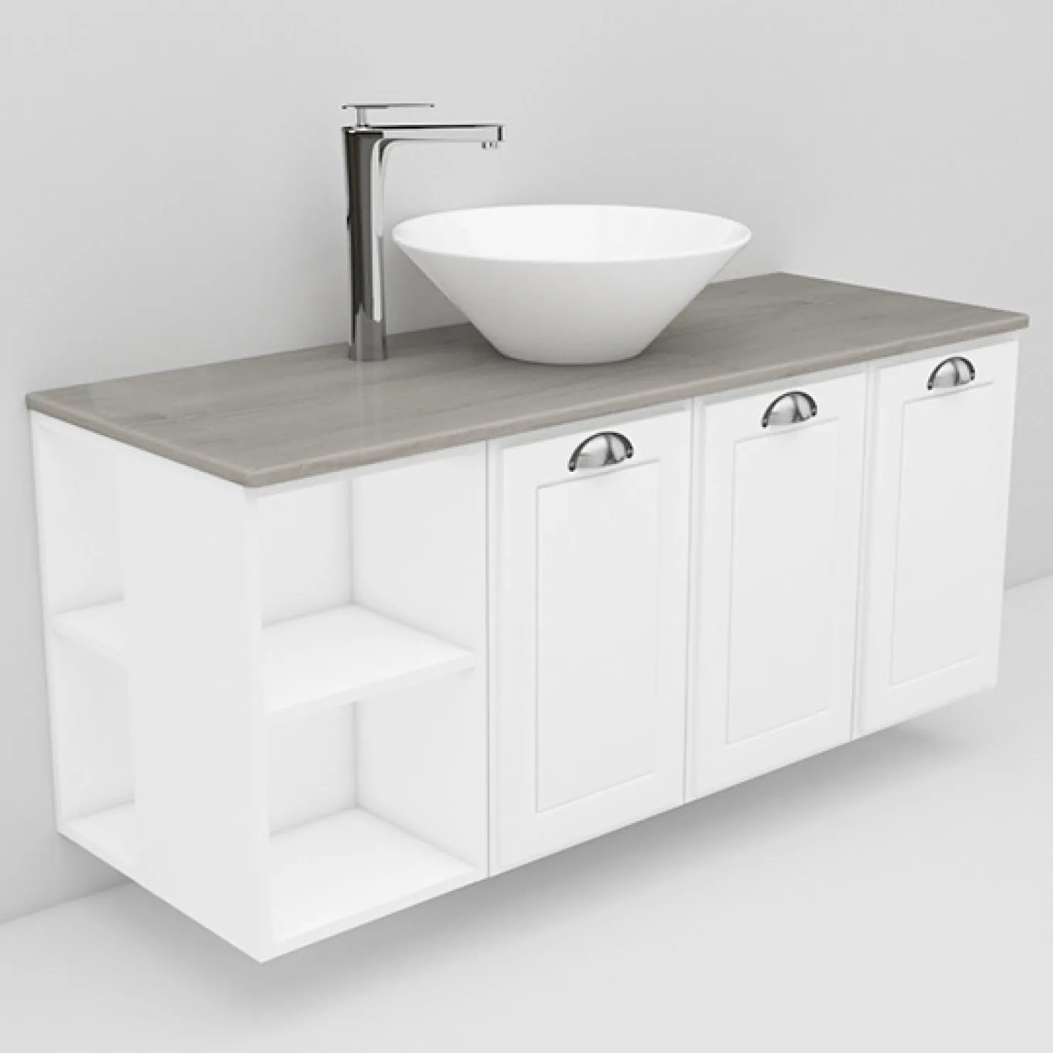 Allaskaappi ja Loop-allas Noro Flexline 139.3 1200 mm marmoritaso valkoinen kehysovi
