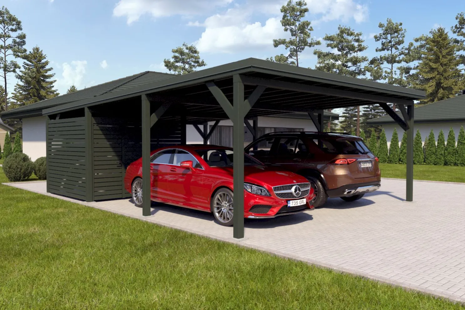 Autokatos Holzbrüder Ralf 52m2 pienellä varastolla