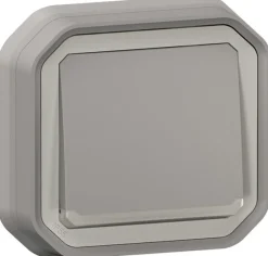 Hakuvalollinen vaihtopainike Legrand Plexo 10 A IP55 uppo kiinnityskynsillä, vaihdettava LED, harmaa