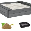Hiekkalaatikko penkeillä Nordic Play 24x120x120cm komposiitti sis, verkko ja 240kg hiekkaa