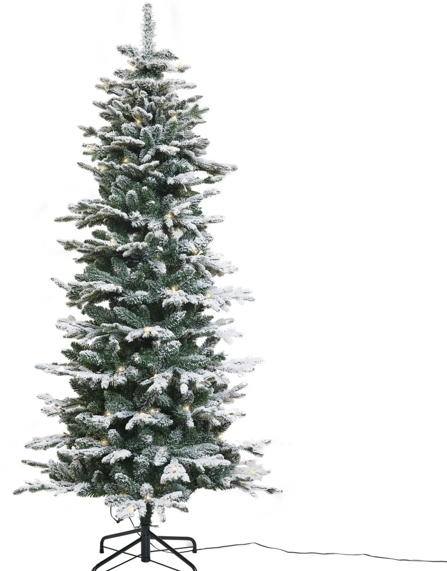 Joulukuusi Nordic Winter, kapea PE/PVC, lumella ja valoilla, luokka A, 180x86cm
