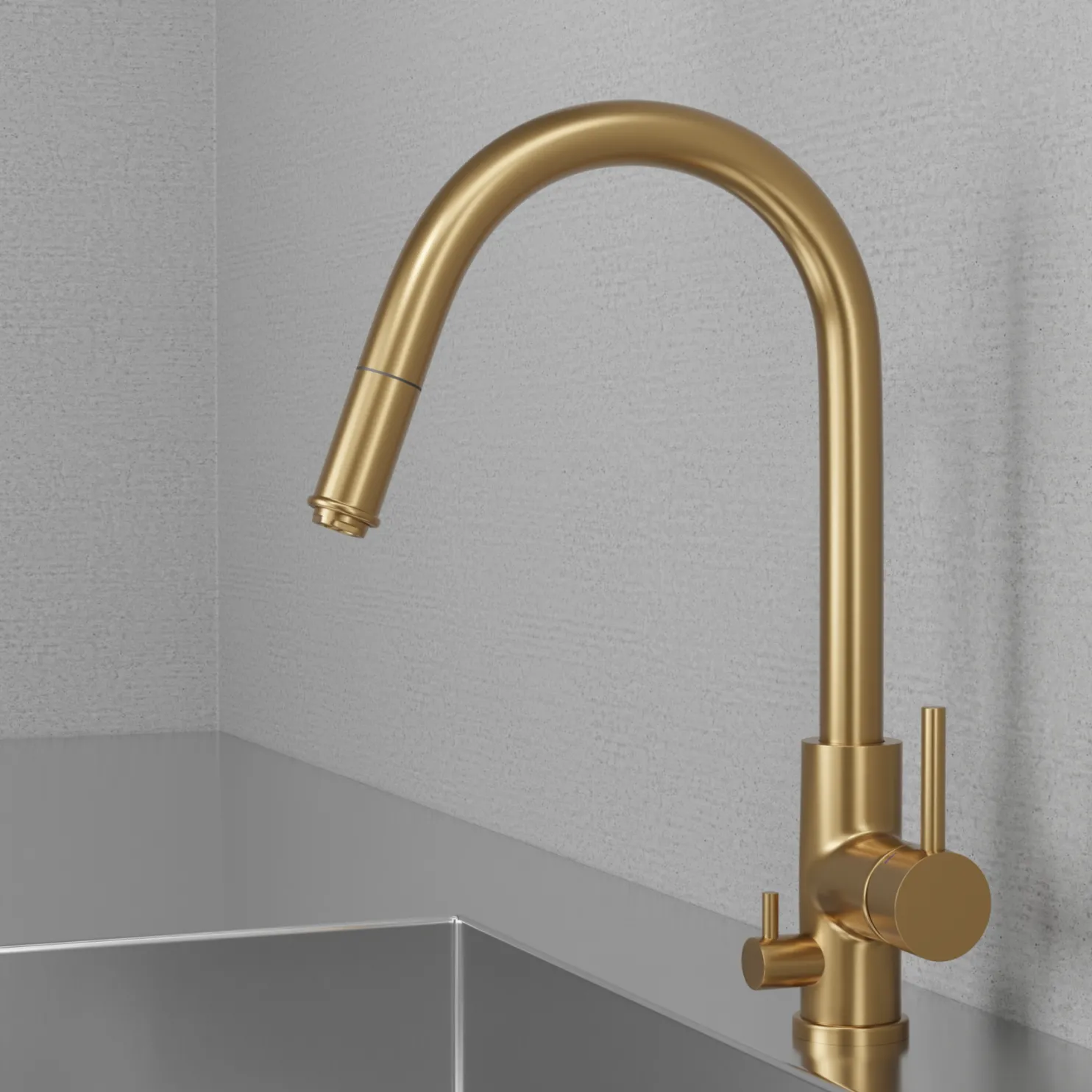 Keittiöhana Scandtap Steel Access Sand D ulosvedettävällä suuttimella ja pesukoneventtiilillä