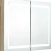 Kylpyhuoneen LED-peilikaappi, valkoinen ja tammi, 80x12x68cm