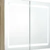 Kylpyhuoneen LED-peilikaappi, tammi, 80x12x68cm