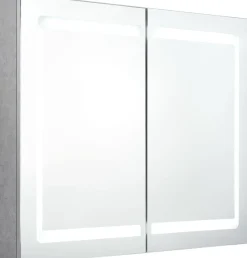 Kylpyhuoneen LED-peilikaappi, betoninharmaa, 80x12x68cm