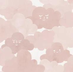 Lastenhuoneen tapetti Rebel Walls Happy Clouds Pink, pilvi, vaaleanpunainen