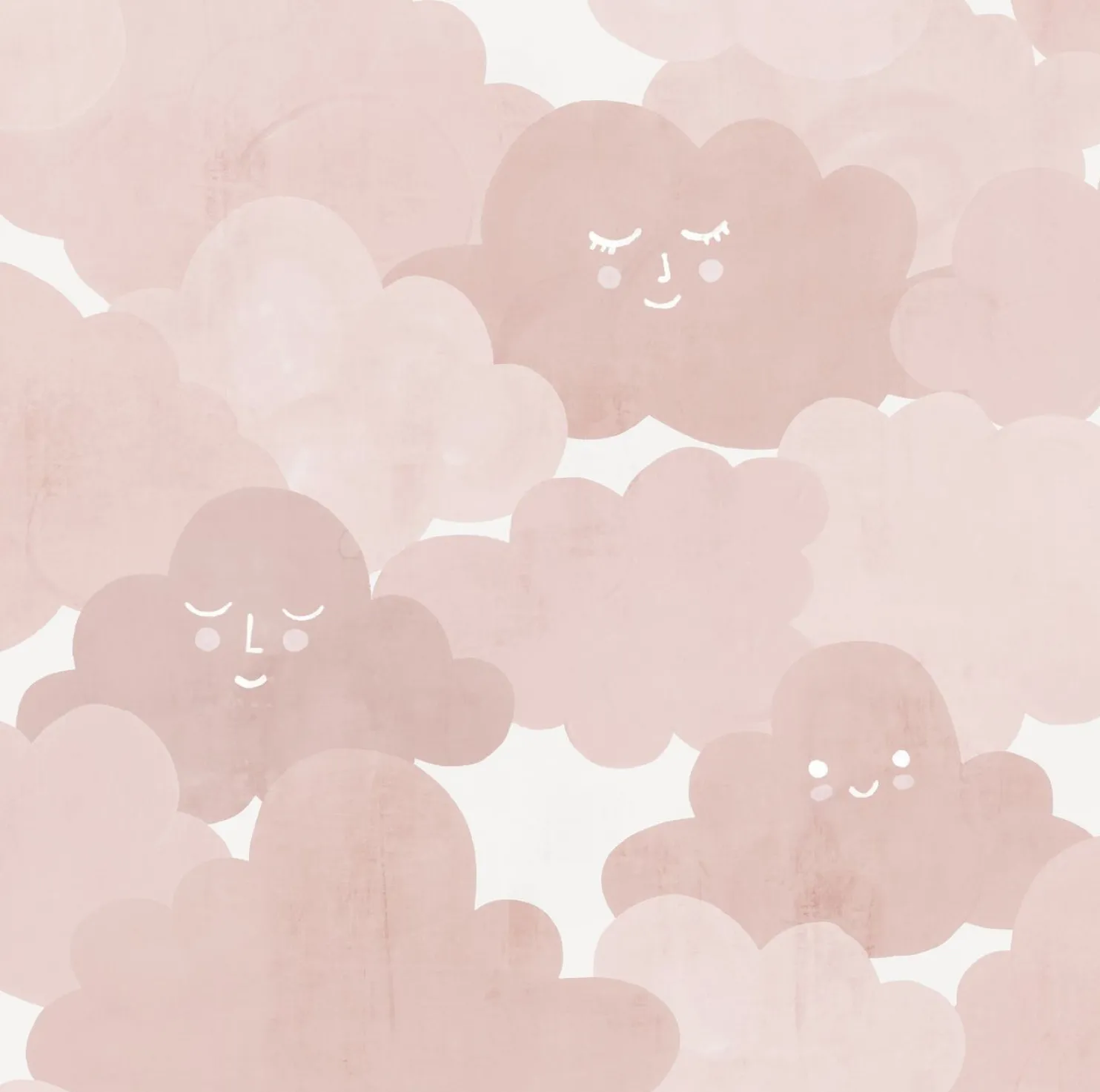 Lastenhuoneen tapetti Rebel Walls Happy Clouds Pink, pilvi, vaaleanpunainen