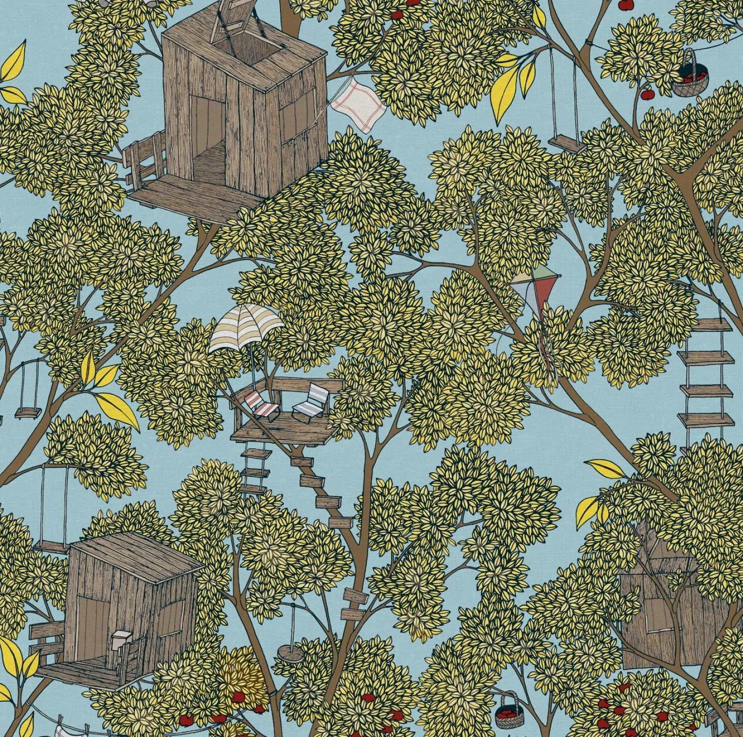 Lastenhuoneen tapetti Rebel Walls Treehouse Sunshine, kasvi, keltainen