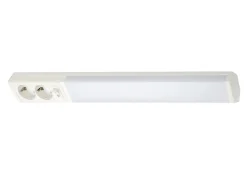 LED-työpistevalaisin Airam Handy 550, 8W/830/840, 550x74mm, 2-osainen pistorasia+kytkin, IP21, valkoinen/opaali