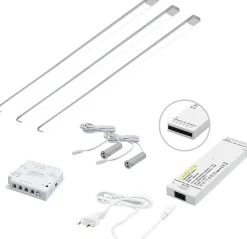 LED-valaisinsetti aamiaiskaappiin Limente Profil virtalähde 4000K vaaka IP20 24V alumiini 3kpl, eri leveyksiä