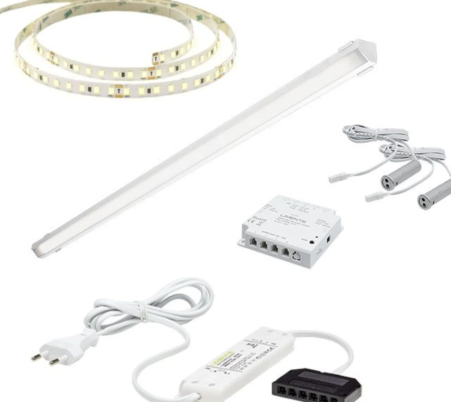 LED-valaisinsetti aamiaiskaappiin Limente ovitunnistin virtalähde 2m IP20 24V, eri vaihtoehtoja