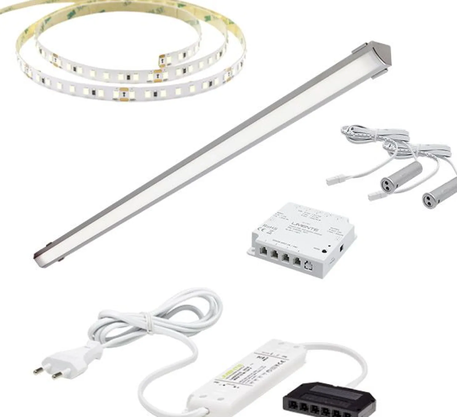 LED-valaisinsetti aamiaiskaappiin Limente ovitunnistin virtalähde 2m IP20 24V, eri vaihtoehtoja