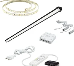 LED-valaisinsetti aamiaiskaappiin Limente ovitunnistin virtalähde 2m IP20 24V, eri vaihtoehtoja