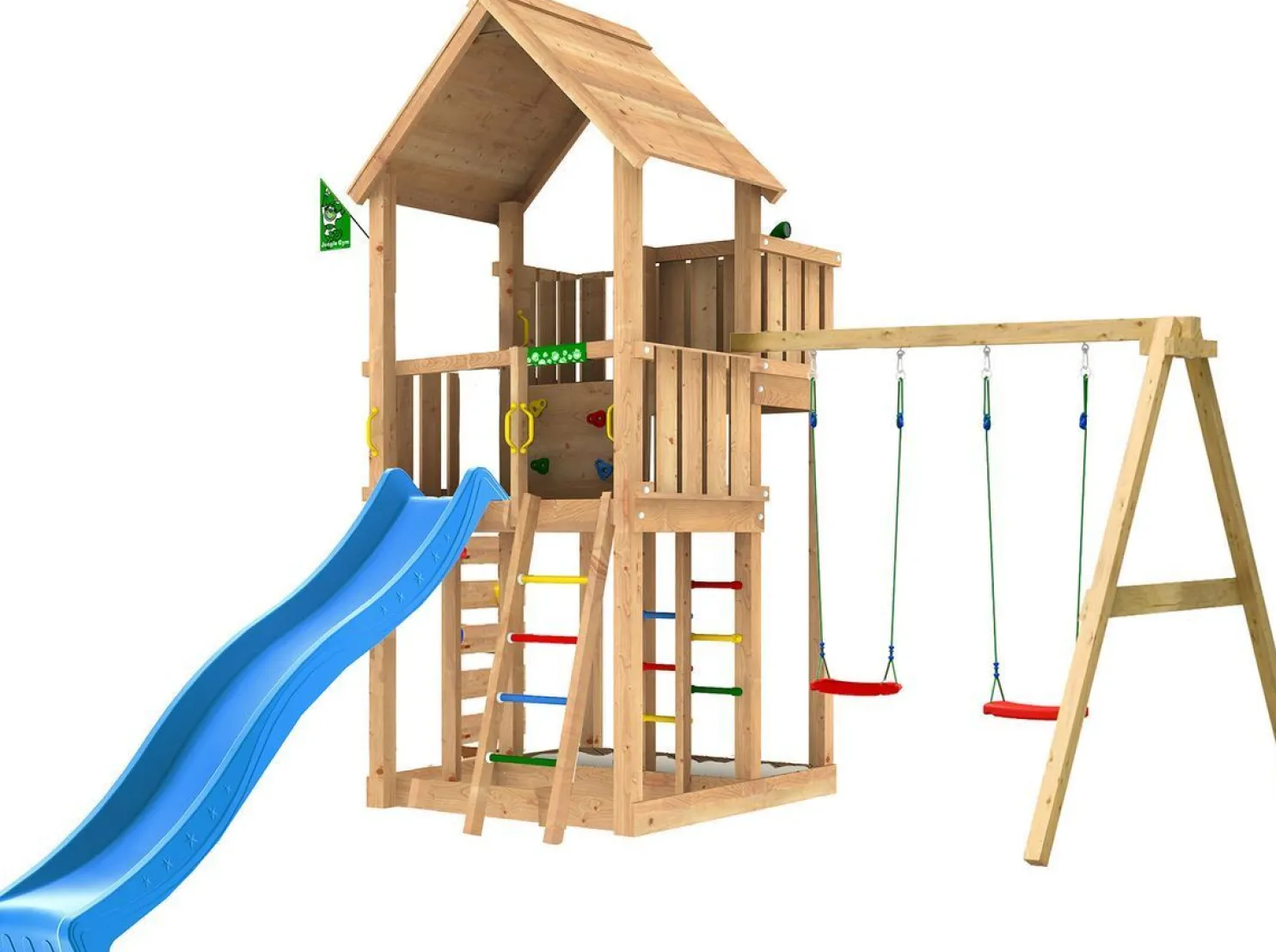Leikkitorni Jungle Gym Palace 2.1, 2-Swing Module 220, sininen liukumäki