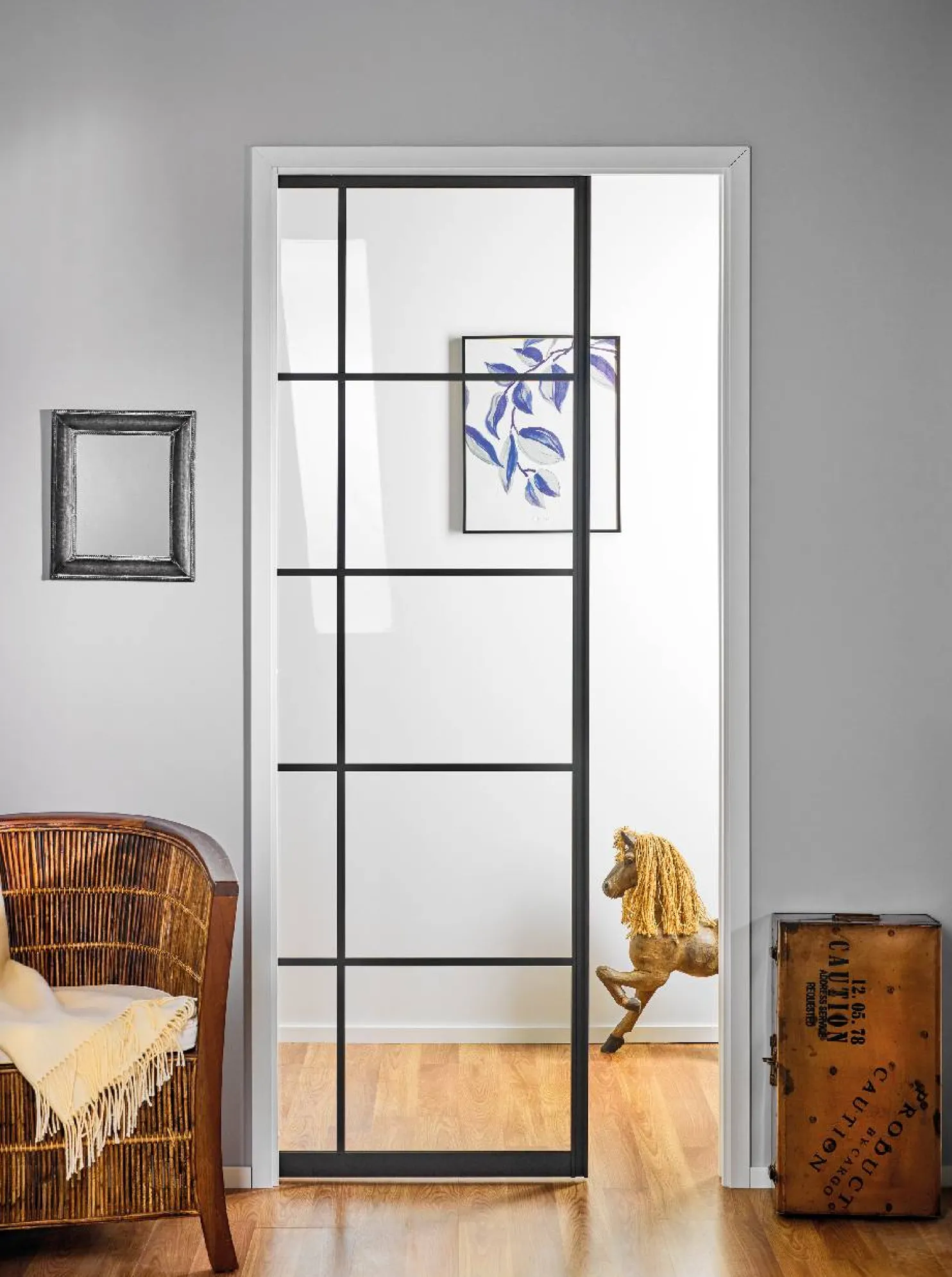 Liukuovi seinän sisään Stella Pocket Door M10 ristikko 1025x2040mm musta