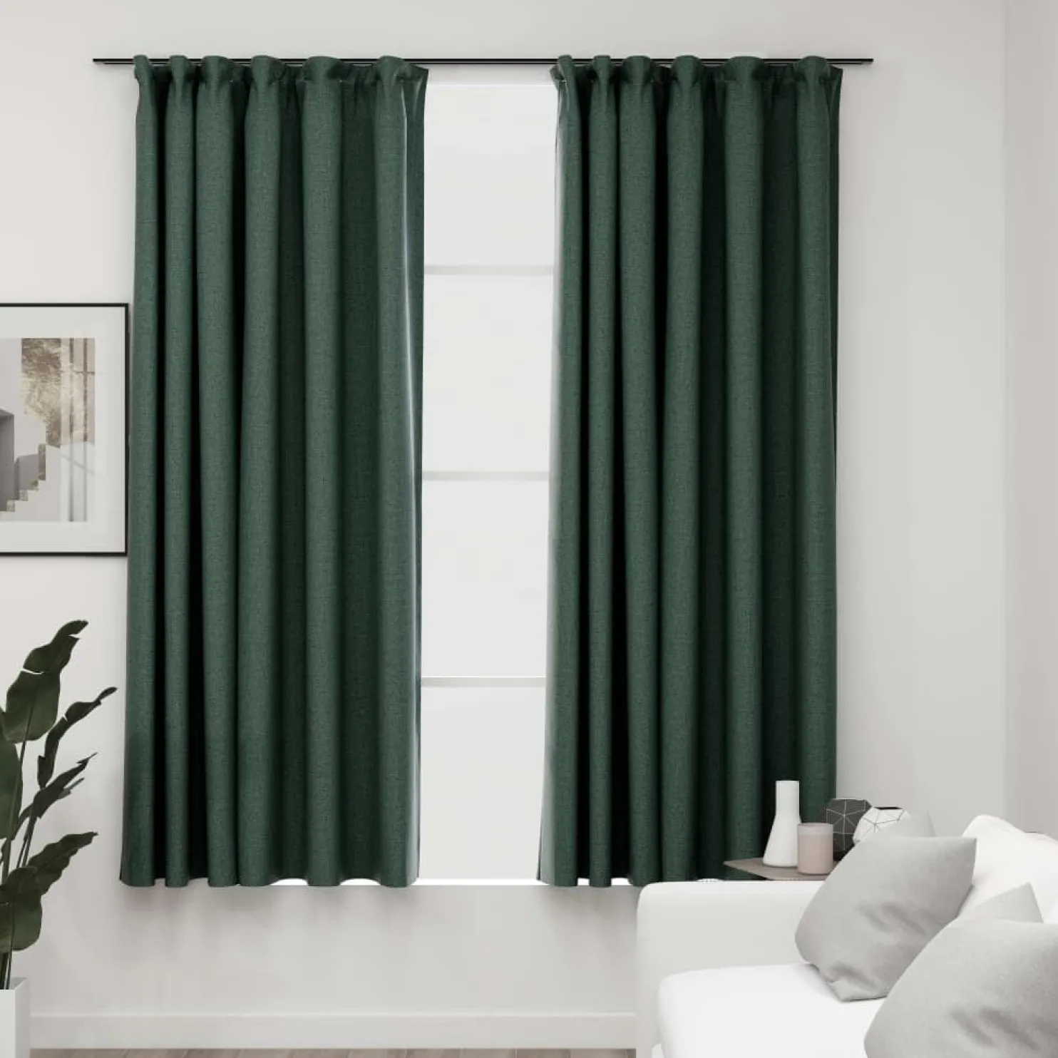 Pellavamaiset pimennysverhot koukuilla 2kpl vihreä 140x175cm