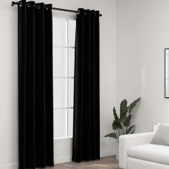 Pellavamaiset pimennysverhot renkailla 2 kpl musta 140x225cm
