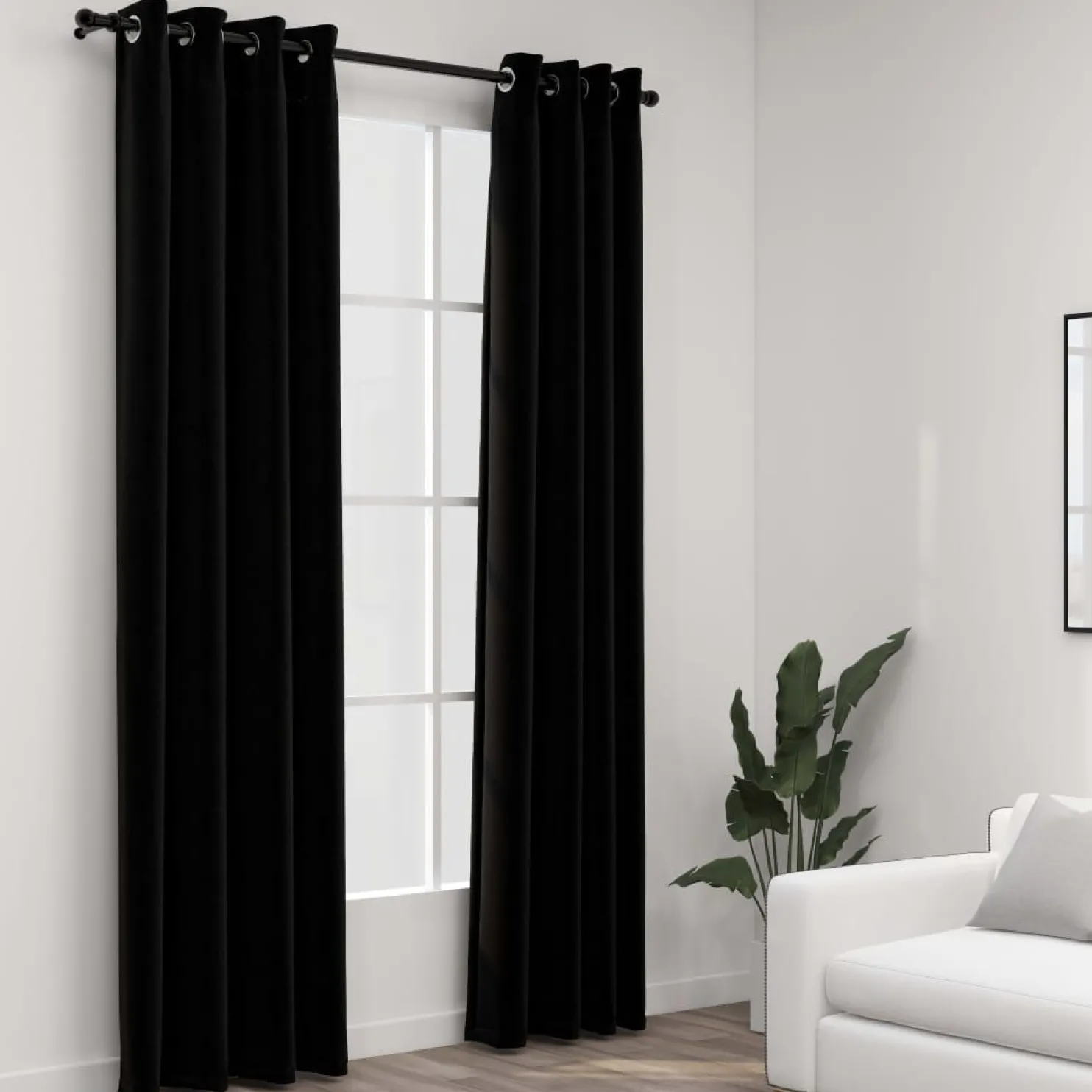 Pellavamaiset pimennysverhot renkailla 2 kpl musta 140x225cm