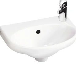 Pesuallas Gustavsberg Nautic, 40 cm, pulttikiinnitys, hananreikä vasemmalla, ylivuotoaukolla, CeramicPlus