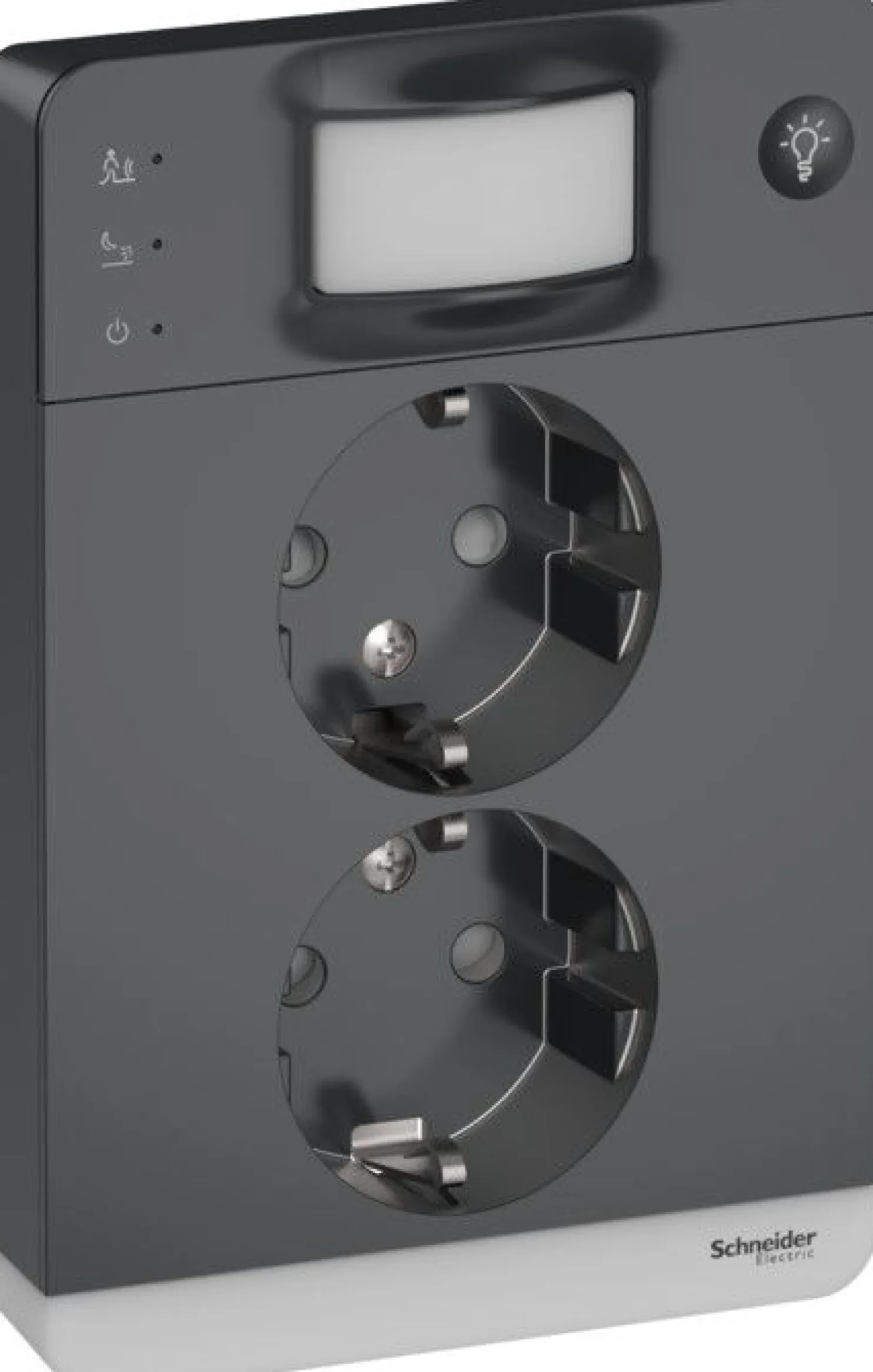Pistorasia Schneider Electric Exxact 2-osainen peitelevyllä liiketunnistin 160° ja valo integroituna JL 2X IP21 antrasiitti