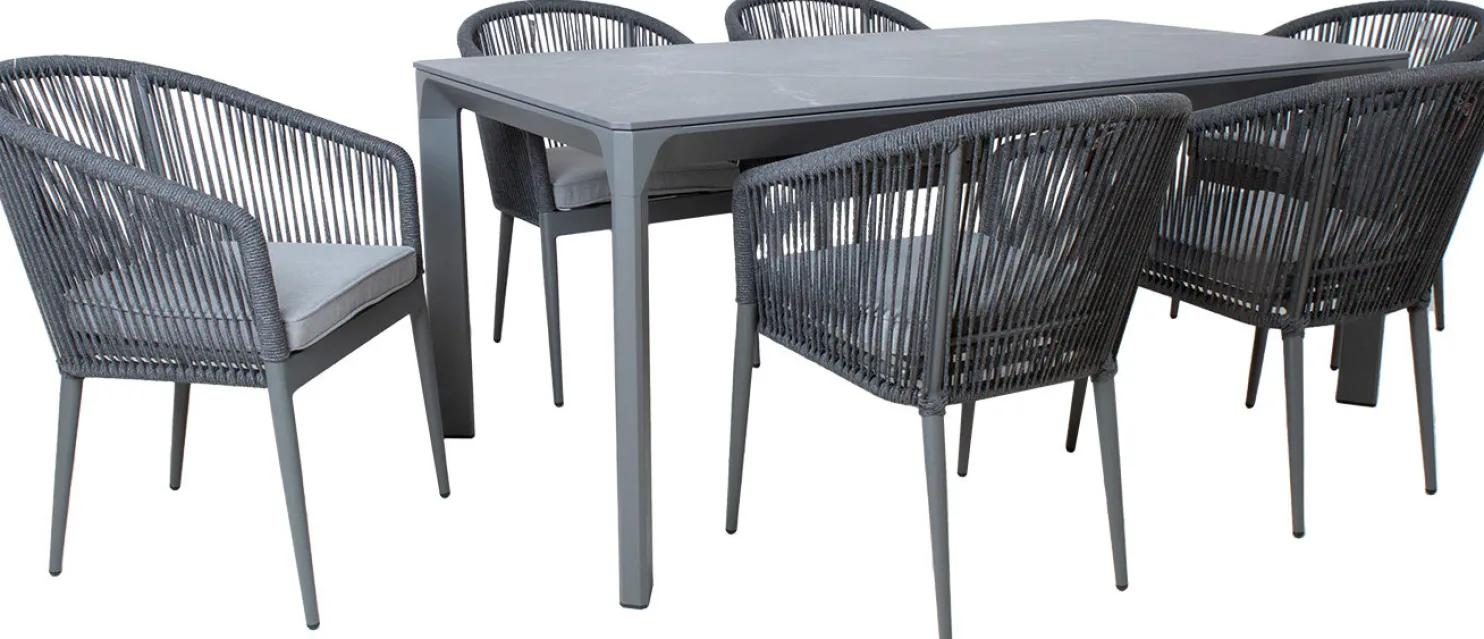 Puutarhakalustesetti Home4You CARVES pöytä ja 6 tuolia, harmaa