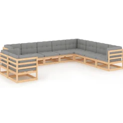 Puutarhasohvasarja, tyynyillä tai ilman, mäntypuu, 10-osainen, eri värejä