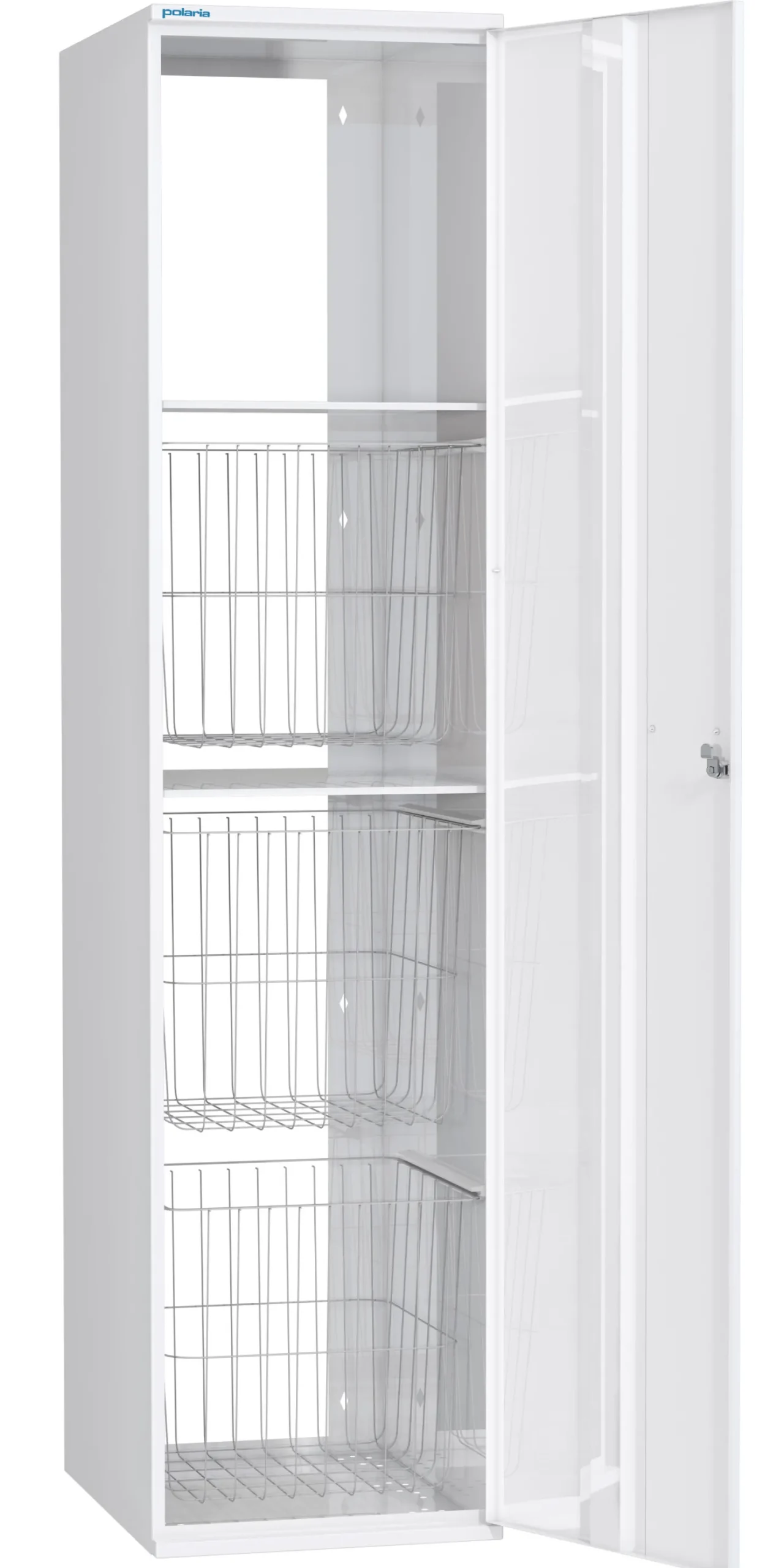 Pyykkikaappi Polaria 300x1700x530 mm oikeakätinen sylinterilukko 3 koria + 2 hyllyä
