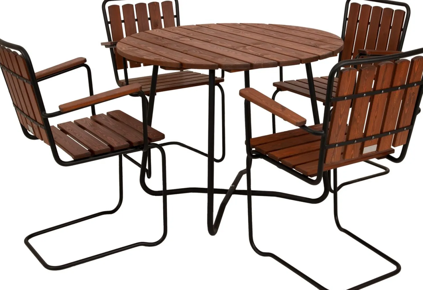 Ruokailuryhmä Eden Wood Wilma Ø100 cm, 4 nojatuolia, ruskea