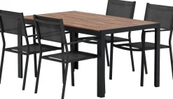 Ruokailuryhmä ulos Venture Home, musta Break-pöytä 150x90cm + 4 mustaa Copacabana-tuolia