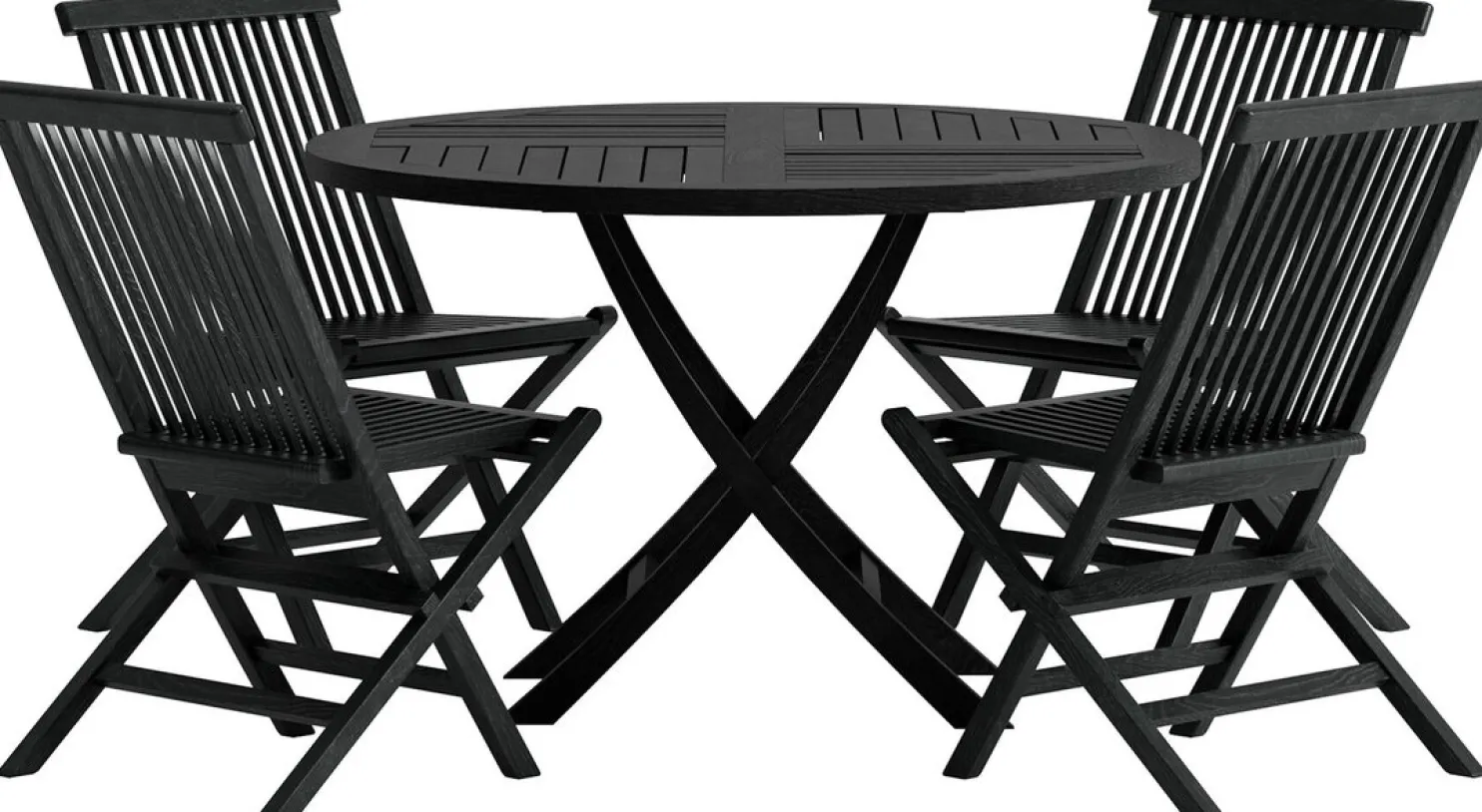Ruokailuryhmä ulos Venture Home, musta Kenya-pöytä Ø120cm + 4 mustaa Kenya-tuolia