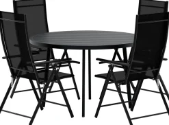 Ruokailuryhmä ulos Venture Home, musta Giardini-pöytä Ø120cm + 4 mustaa Levanzo-tuolia