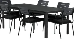 Ruokailuryhmä ulos Venture Home, musta Mirko-pöytä 205x90cm + 6 mustaa Nicke-tuolia