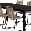 Ruokailuryhmä ulos Venture Home, musta Mirko-pöytä 205x90cm + 6 ruskeaa Lindos-tuolia