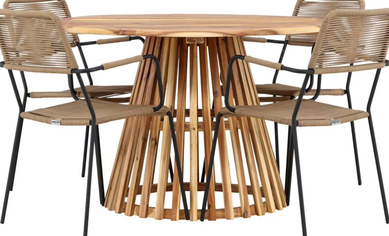 Ruokailuryhmä Venture Home, ø120cm Lumpur-pöytä + 4 Lindos-tuolia, käsinojilla