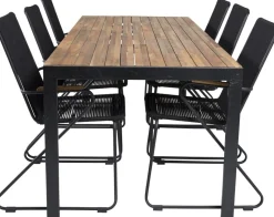 Ruokailuryhmä Venture Home, 205x90cm akaasia/musta Bois-pöytä + 6 Bois-tuolia