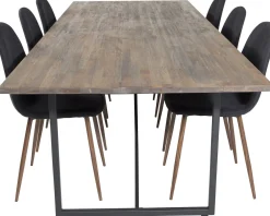 Ruokailuryhmä Venture Home, 250x100cm ruskea Padang-pöytä + 6 mustaa Polar-tuolia