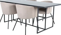 Ruokailuryhmä Venture Home, 200x90cm musta Leif-pöytä + 4 beigeä Berit-tuolia
