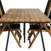 Ruokailuryhmä Venture Home, 200x100cm akaasia/musta Chan-pöytä + 4 musta/ruskeaa, kokoontaitettavaa Little John -säätötuolia