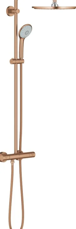 Sadesuihkusetti Grohe Euphoria System 310, termostaattihanalla, vettä säästävä, hierova suihku, ⌀310mm, harjattu kupari