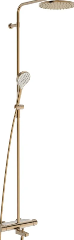 Sadesuihkusetti Oras Optima Style 7193N-81, termostaattihanalla, juoksuputkella, vettä säästävä, suihkupää ⌀250mm, harjattu pronssi