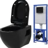 Seinään kiinnitettävä WC piilotetulla säiliöllä musta keraaminen