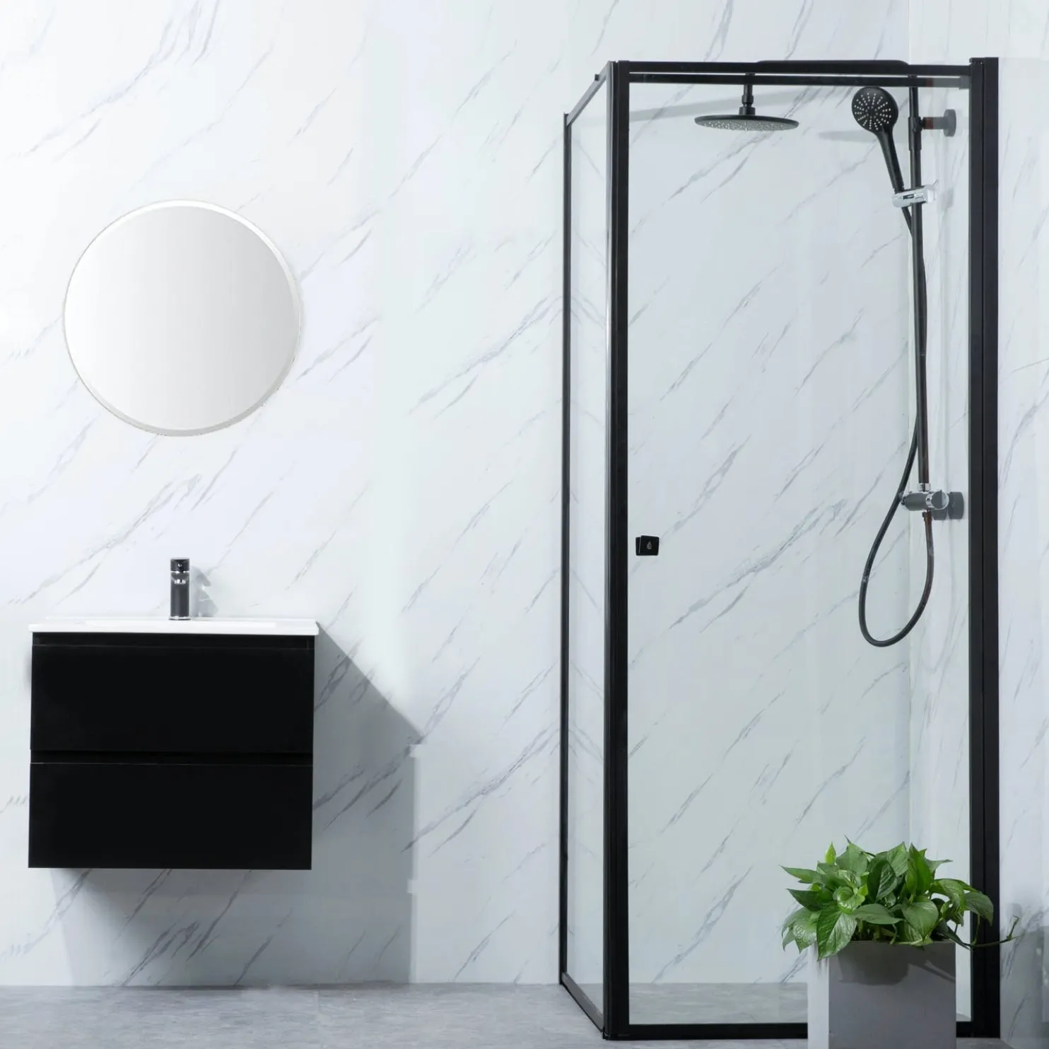 Suihkunurkka Bathlife Profil seinä 800 mm ovi 1000 mm musta kehys