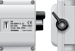 Turvakytkin Norwesco SA316, sivusta väännettävä, 3x16A, 500V, 7.5kW, IP54, harmaa, 10kpl/pkt