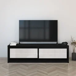 TV-taso liukuovilla Inaria Koti, mittatilaus, valkoinen lasi