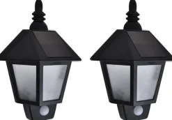 Ulkoseinävalaisimet aurinkoenergia, 2 kpl, liiketunnistin, musta