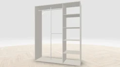 Vaatehuoneen kaapisto Mirror Line, kapea I-malli hyllyillä ja kaksiosaisella tangolla, 1700x2100x510mm, eri värejä