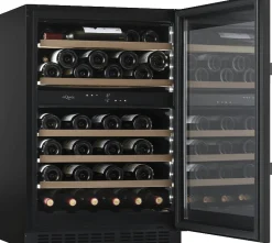 Viinikaappi mQuvée WineCave 800 60D Fullglass WCD60FGB-800, 59.5cm, 2 lämpötila-aluetta, integroitava, musta
